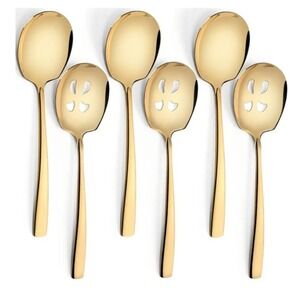 Large Serving Spoons Set Stainless Steel 9.14 Inch (Set of 6 Gold)